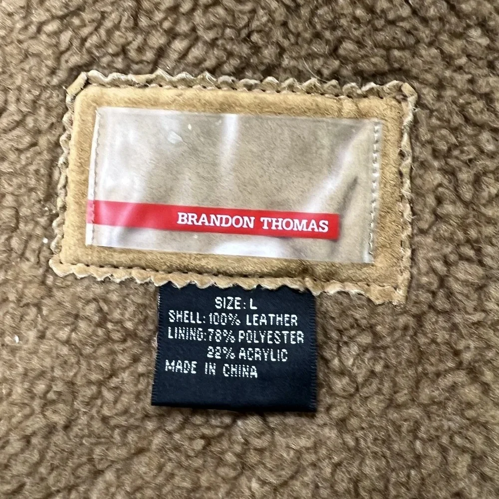 Brandon Thomas Leather Jacket Mens Large Tan Faux Shearling Lined Suede Coat